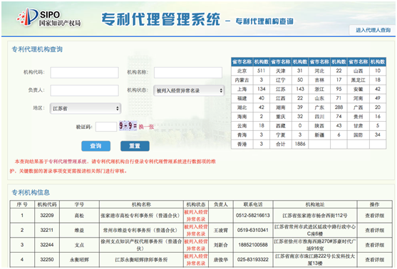 查询江苏省的被列入经营异常名录的代理机构